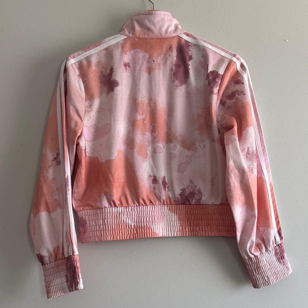 Adidas Pink Tie Dye Cropped zip up Track Jacket Big Kid Girls Lightweight Tricot - Picture 2 of 3